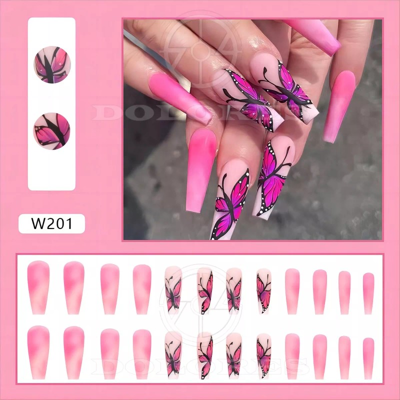 Dolores Kit Uñas Postiza Y Pegamento Larga Con Diseño Press