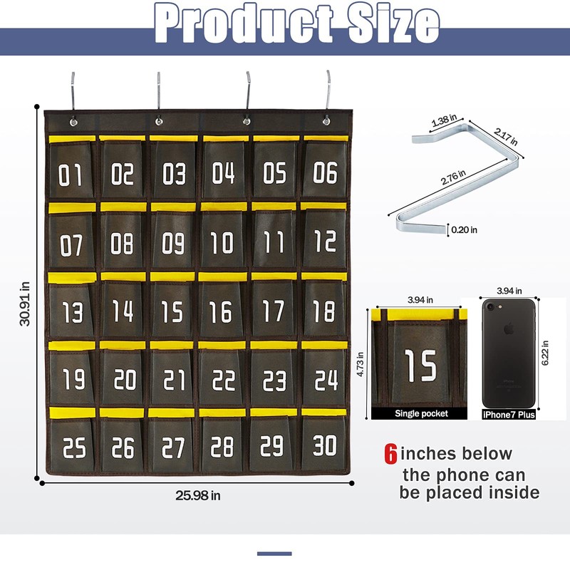 Loghot Numbered Classroom Sundries Closet Pocket Chart for Cell Phones