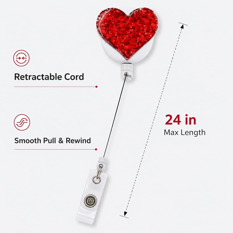 Kryoflare Heart Badge Holder, Retractable ID Card Clips, Identification Badges