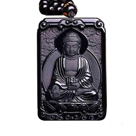 LXMYLI Black Obsidian Buddha Jade Pendant, Zodiac Bodhisattva Amulet Talisman,Healing Crystal Stone Amulet Pendant (Include Certificate)