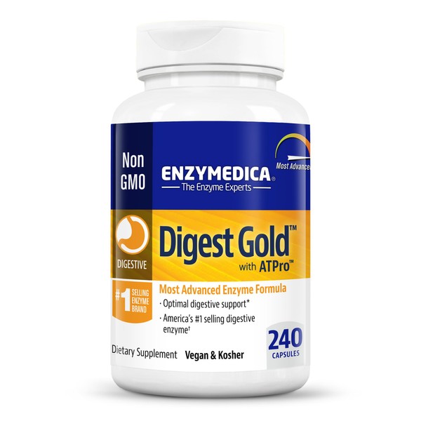 Enzymedica Digest Gold + ATPro, Maximum Strength Enzyme Formula, Prevents Bloating and Gas, 14 Key Enzymes Including Amylase, Protease, Lipase and Lactase, 240 Capsules (FFP)
