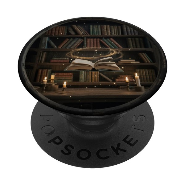 Bookish Bookshelf Magical Library Floating Book and Candles PopSockets Adhesive