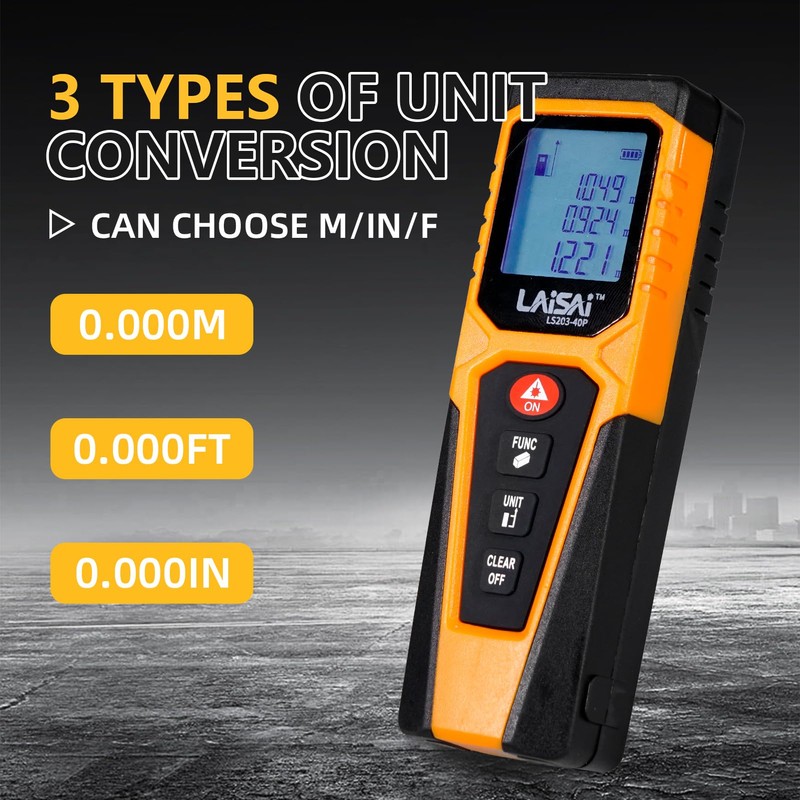 LAISAI Laser Measure, M/in/Ft Unit Switching Backlit LCD and 2