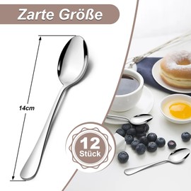 Onader Tea Spoons, Set of 12, Stainless Steel Coffee Spoon, Espresso Spoon Set, Small Spoon, Dessert Spoon for Cafe, Home, Restaurant, Dishwasher Safe & Highly Polished - 14 cm