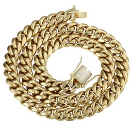 PY BLING 14k Golden Plated Mens Heavy Miami Cuban Link Chain Choker with Lab Diamond Clasp Stainless Steel Hip Hop Thick 8mm-16mm Necklace (16mm,22in)