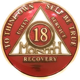 18 Month Red AA, Alcoholics Anonymous, Chip, Token, Medallion, Coin