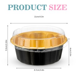 100 Pack Disposable Ramekins with Lids 8 oz Creme Brulee Ramekin Aluminum Foil Cup Cupcake Liner for Baking Disposable Muffin Tin Pan Cheesecake Container for Catering Wedding Party (Black, Gold)