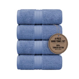 Cotoniche Hand Towels Pack of 4 - Absorbent & Decorative, Large (16"x 28") 100% Cotton, Luxury, Thick, Plush - Versatile, Perfect as Bathroom and Hotel Towel, Face Cloths or Drying Towel - Sky Blue