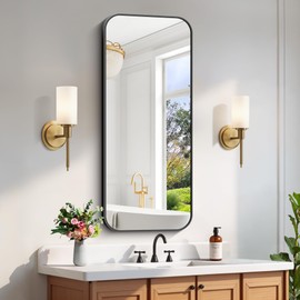 FORBATH Bathroom Mirror 20" x 48", Rectangle Black Bathroom Mirror with Black Aluminum Frame Rounded Corner, Wall Mounted Mirror for Bedroom Entryway Living Room