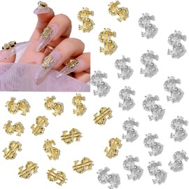 COOSLIM 30PCS Money Dollar Nail Charms Gold and Silver 3D Alloy Dollar Money Nail Art Charms with Rhinestones for Women Nail Decoration DIY Design Crystals Shiny Nail Gem Crystals Jewelry D