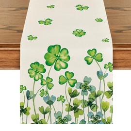 Artoid Mode Shamrock St. Patrick's Day Table Runner, Seasonal Spring Kitchen Dining Table Decoration for Indoor Outdoor Home Party Decor 13 x 36 Inch