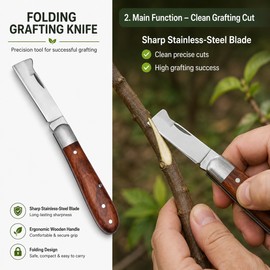 Folding Grafting Knife for Garden Use – 3CR13 Stainless Steel Pruning Cutter with Wooden Handle for Fruit Tree Grafting