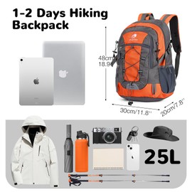 Outplea 25L Hiking Backpack Women Men Outdoor Backpacks Daypacks Waterproof Travel Backpack for Camping Hiking Mountaineering, orange