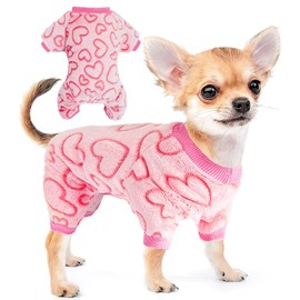 Dog Pajamas Fleece Dog Heart Pajamas Cute Puppy Pajamas Warm Soft Pet Valentines Dog Pjs Dog Jumpsuit Dog Clothes Dog Onesies for Small Medium Dogs and Cats(Pink,S)