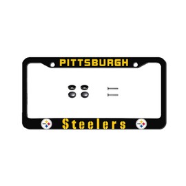 for Steelers Black License Plate Frames Type Stainless Steel 6 x 12,with Universal Aluminum Alloy License Plate Cover and Screw Set for Automotive Accessories (AA-GR)