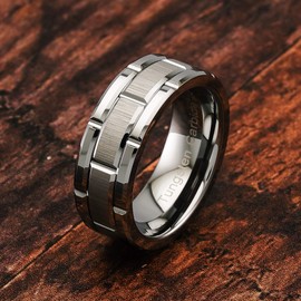 100S JEWELRY Tungsten Rings For Men Wedding Band Silver Brick Pattern Brushed Engagement Promise Size 6-16 (Tungsten, 16)