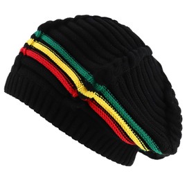 Armycrew Dreadlock Deep Shell 100% Cotton Jamaica RGY Rasta Slouch Beanie Hat - Black Rasta