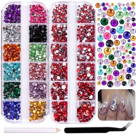 GZMAYUEN Strasssteine Nägel Set, Mehrfarbig Glitzersteine Steine für Nägel, Rot Nail Rhinestones für Nagelkunst, mit Pick Up Pinzette und Strass Picking Pen