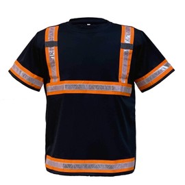 Reflective Safety Work Shirts for Men - High Visibility Short Sleeve T Shirts ANSI Class 3 Gear, Navy/Orange 5XL