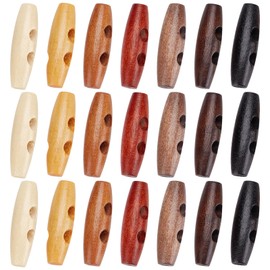 GORGECRAFT Pack of 70 Oval Wooden Buttons Horn Toggle Shape Buttons Accessories 2 Holes Wooden Sweater Coats Buttons for Jackets Clothing Sewing DIY Craft Projects 7 Colours