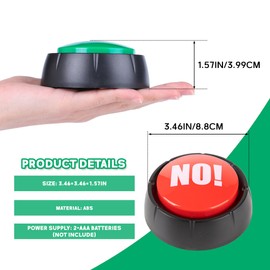 Loudmore Yes Button and No Button with Sound 2 Pack Buzzers for Trivia Games and Family Game Answer Buzzers for Classroom Parties, Games, Office Stress Relief