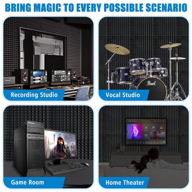 4 Pack Black Acoustic Foam Panels,48x24x2 Inch Sound Proof,High Density