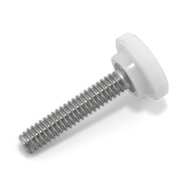 1/4"-20 x 1-1/4" Thumb Screw Stainless Steel - White Knurled Round Plastic Knob - Standard/Coarse Thread Thumbscrew - Length: 1.250" - Proudly Built in USA - Package of (25)