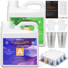74oz Platinum Silicone Mold Making Kit with Molds Housing & Mixing Cups, 1:1 Ratio, 15A Medium Hardness, Non-Toxic Liquid Silicone Rubber for Resin, Jewelry, Craft Molds