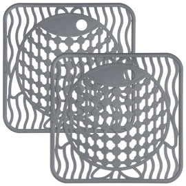 Coopay 2 Pack Kitchen Sink Mat PVC Eco-friendly Kitchen Stainless steel/Porcelain Dish Drying Pad Protector for Bottom of Sink, Fish Pattern Design, 11.8 x 11.8 Inches (Gray)