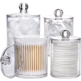 4 Pack Qtip Holder Dispenser for Cotton Ball, Transparent Dust-proof Cotton Ball Pad Swabs Make Up Pads Dispenser, Bathroom Accessories Storage Organization Vanity Makeup Organizer