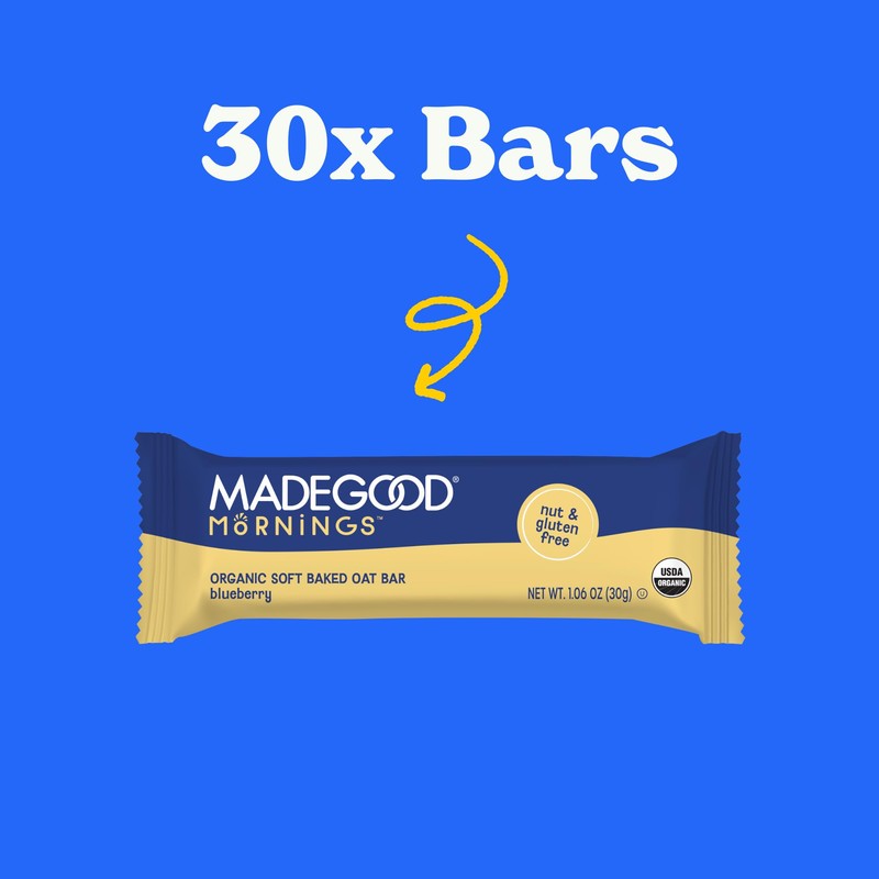 MadeGood Mornings Soft Baked Breakfast Bars, Blueberry, 1.06 Oz (30