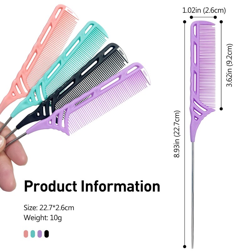 4 Pcs Rat Tail Comb Set: Metal Needle Stem for