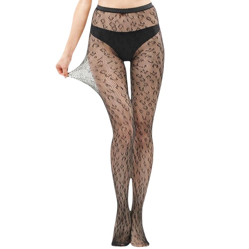 Malustar Patterned Fishnet Tights (S-L, Leopard Print)