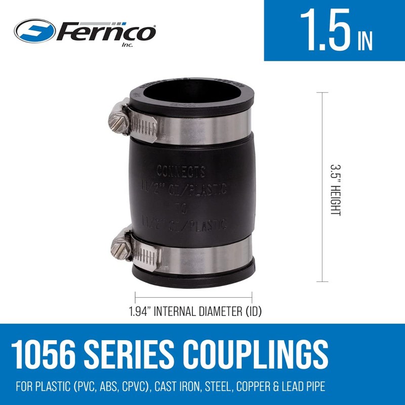 Fernco 1056-215 Reducing 2-in. x 1-1/2-in. Flexible PVC Pipe Coupling