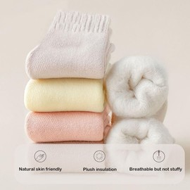 OLBUPS 3 Pairs of Cashmere Socks, Women's Winter Fleece Socks, Thickened Warm Tube Autumn and Winter Super Thick Stockings (Black + off-white + coffee)