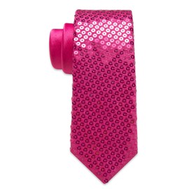 DiBanGu Mens Sequin Skinny Tie and Pocket Square Set,Shiny Solid Satin Slim Necktie for Party Wedding, Hot Pink, One Size