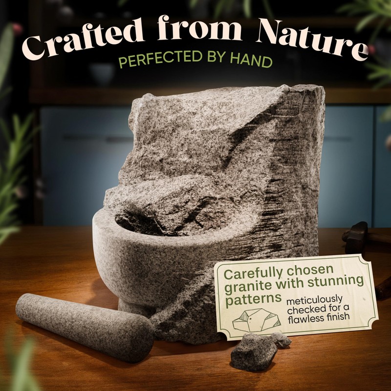 ChefSofi 1.5 Cup-Capacity Mortar and Pestle Set - Unpolished Heavy