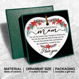 Mom Christmas Ornament Gifts, to My Wonderful Mom I Love You, Christmas Tree Keepsake Ornaments Gifts for Mother from Daughter Son Kids, Holiday Decor Christmas Tree Decorations Ornaments Sign