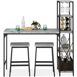 Best Choice Products 3-Piece Counter Height Dining Set, Desk, Bar, Kitchen Island Table w/ 2 Stools, Wine Rack & Storage Shelves - Gray