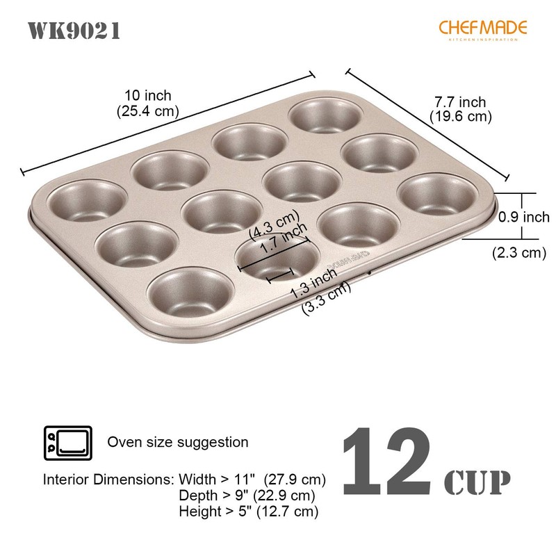 CHEFMADE Mini Muffin Pan, 12-Cavity Non-Stick Mini Cupcake Pan Bakeware