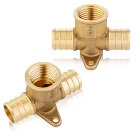 HeSun 2-Pack PEX-B Fittings, 3/4" PEX x 3/4" PEX x 1/2" Female NPT Fitting, Brass Crimp Drop Ear Tee for Pex Pipes, ASTM F1807
