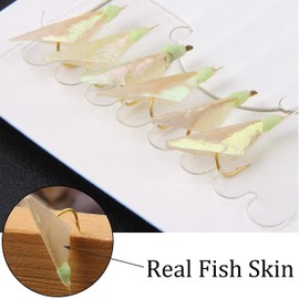Fishing Rigs Saltwater Fishing Bait Rigs - 10 Packs Real Fish Skin Rigs Luminous Fishing Bait Rigs Glow Rigs with Hooks Swivels Snaps for Saltwater Freshwater Fishing Size 4# 6# 8#
