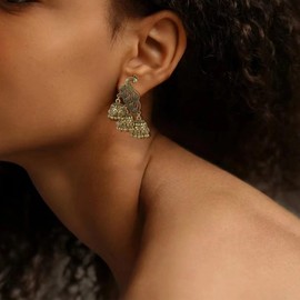 Indian Earring for Women Jhumkas Indian Earrings Boho Peacock Tassel Drop Earrings Indian Ethnic Vintage Earring for Women Girls Party Festival Jewelry Gift
