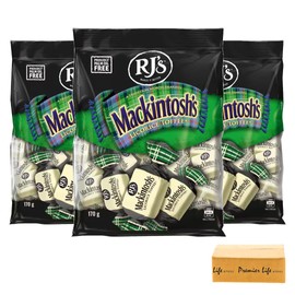 RJ's Mackintosh's Licorice Toffee, Palm Oil Free, Deliciously Creamy Mackintosh Licorice Toffee, 170g, 3 Pack, In Premier Life Store Box