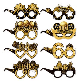 Palumma 8 Pcs Funny Happy Birthday Glasses Black Gold Happy Birthday Glasses, Birthday Decorations for Men Party Glasses for Adults Photo Props Decorations (60th)