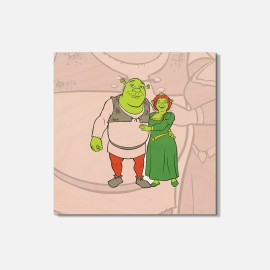 Unbranded Shrek And Fiona Cartoon 4'' X 4'' Square Wooden Coaster