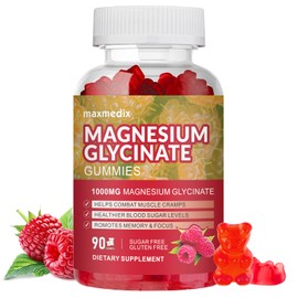 Magnesium Gummies 1000mg -Magnesium Glycinate Supplement and Magnesium L-Threonate Gummy,Sugar Free Magnesium Potassium Supplement for Calm Mood, Muscle, Bone & Sleep Support 90 Peach Gummies
