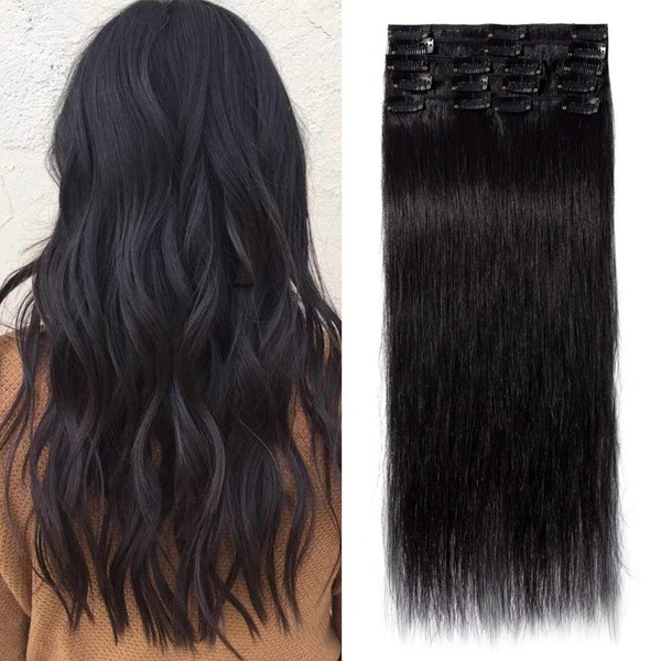 Tess Clip-In Real Hair Extensions, 100% Remy Hair, 18 Clips, 8 Braids, Long, Straight