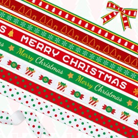 YKW Christmas Ribbon Set - 8 Traditional Designs: Trees, Snowflakes, Polka Dots - 24 Yards Total, 3/8" Wide - Holiday Ribbon for Gifts, Crafts, Decor - Polyester Xmas Trim, Classic Colors