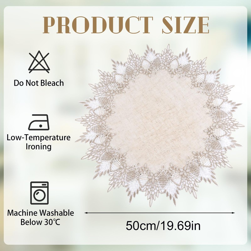 URROMA Linen Round Doily,20 * 20in Beige Table Cover with